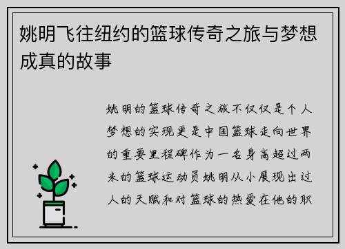 姚明飞往纽约的篮球传奇之旅与梦想成真的故事