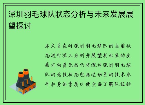 深圳羽毛球队状态分析与未来发展展望探讨